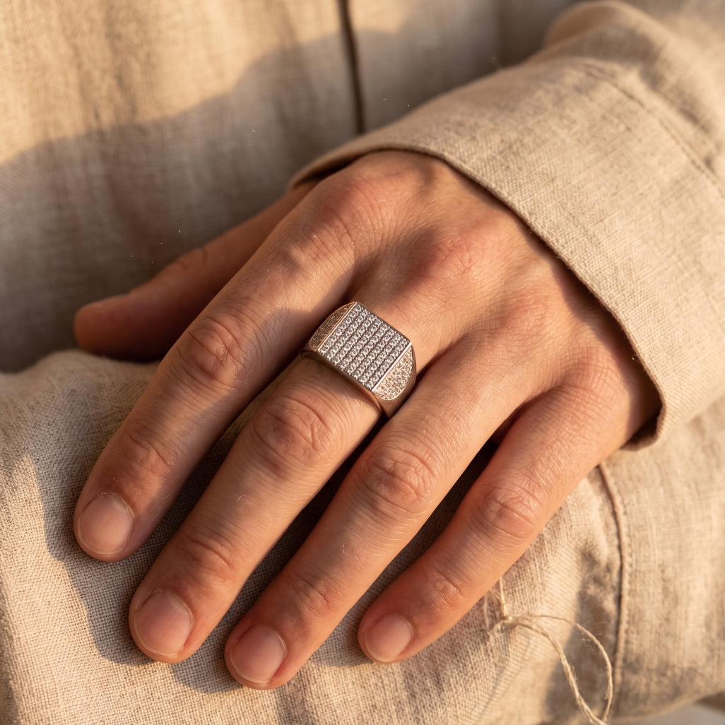 Full Pave Cushion Signet Ring