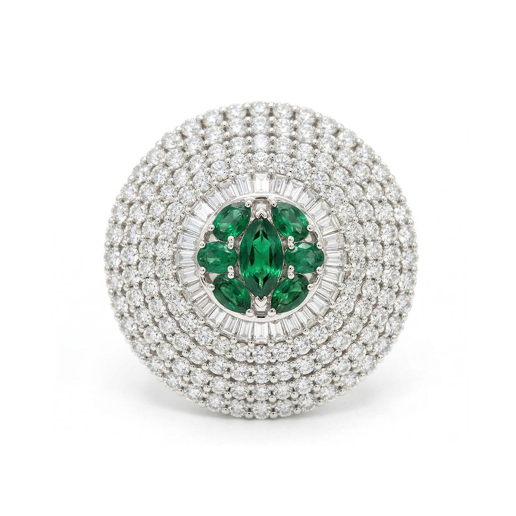 Emerald Dome Cocktail Ring 925 Silver Statement