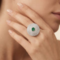 Emerald Dome Cocktail Ring 925 Silver Statement