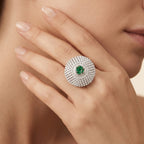 Emerald Dome Cocktail Ring 925 Silver Statement
