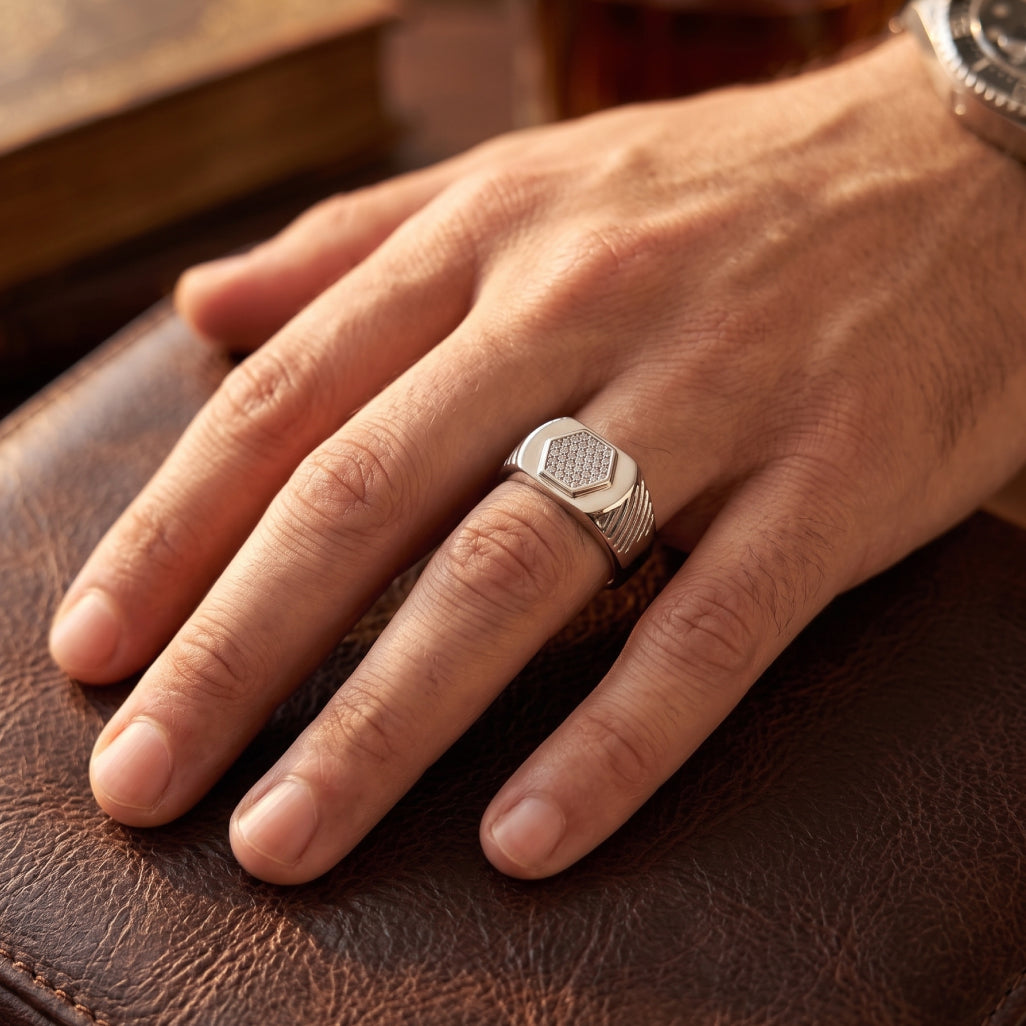 Hexagon Slash Signet Ring