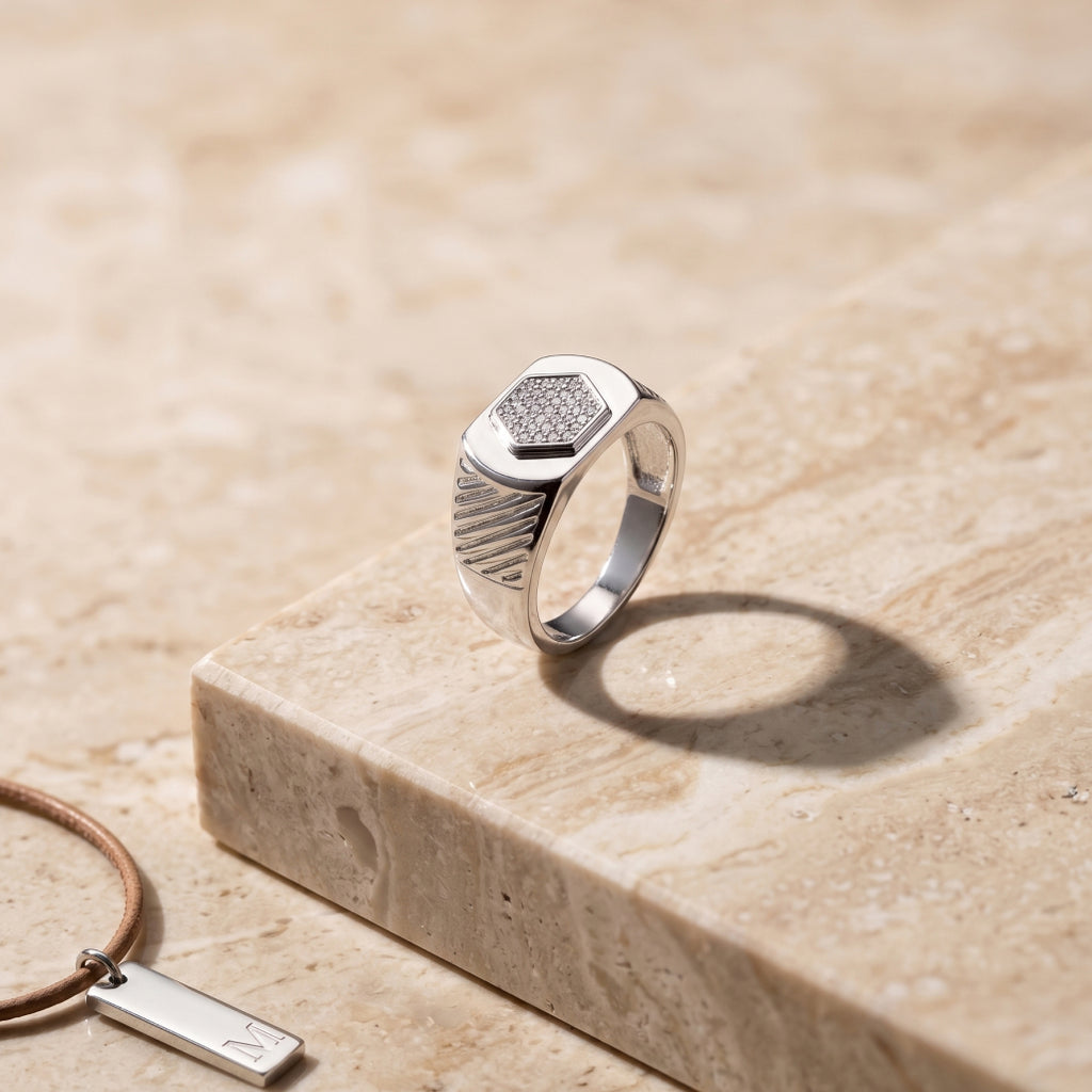 Hexagon Slash Signet Ring