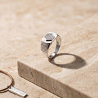 Hexagon Slash Signet Ring