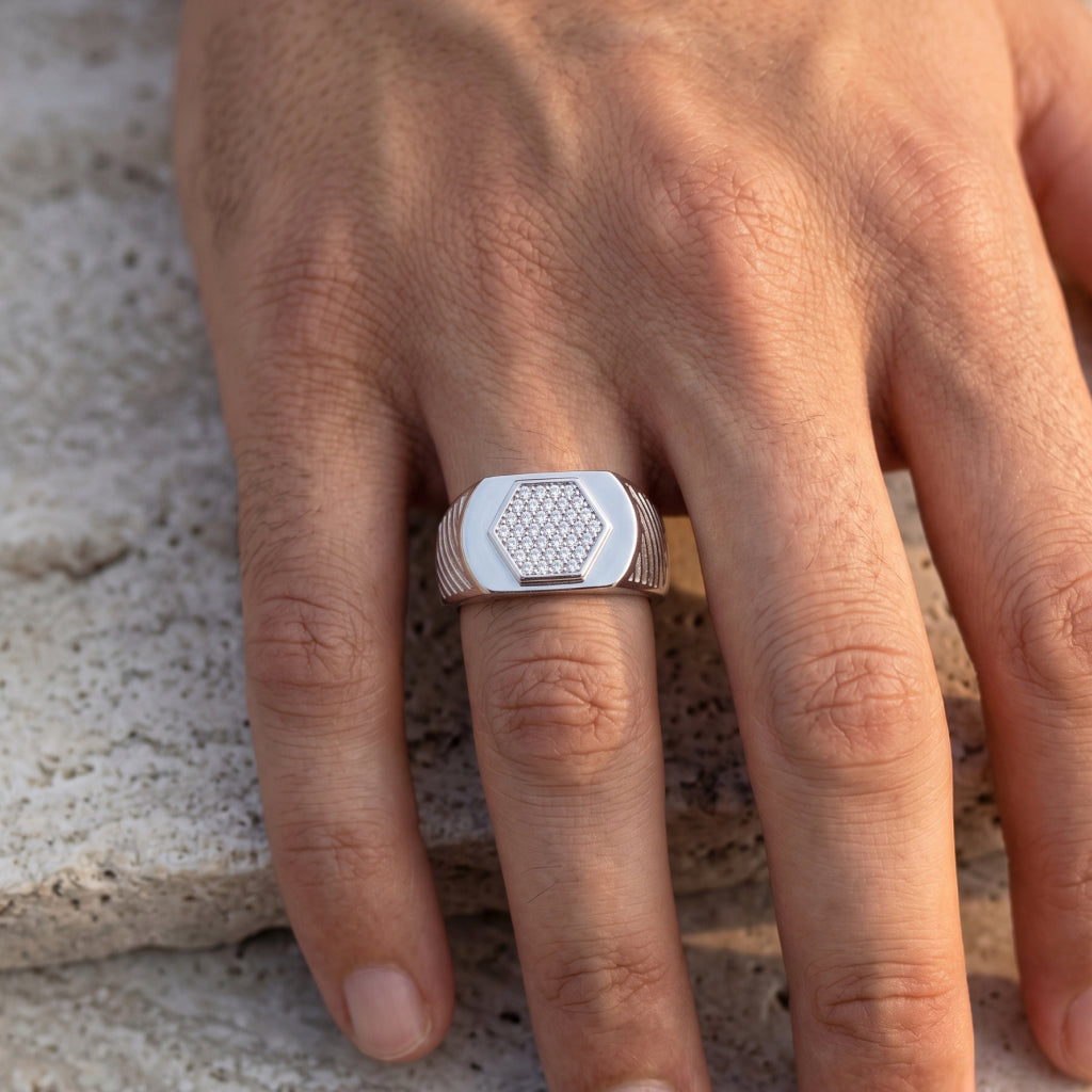 Hexagon Slash Signet Ring