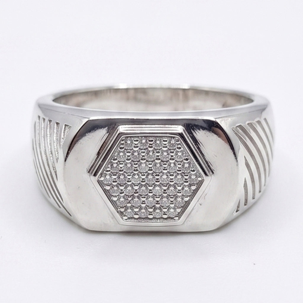 Hexagon Slash Signet Ring