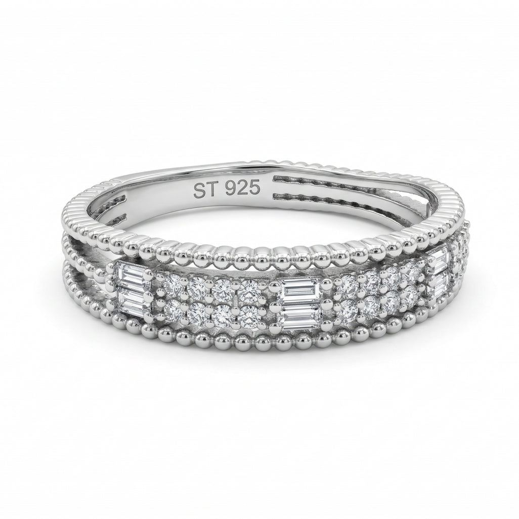 Bar-Cut & Round Stone Beaded Band