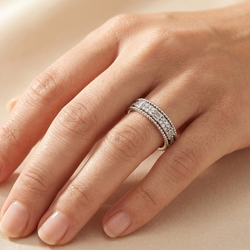 Bar-Cut & Round Stone Beaded Band