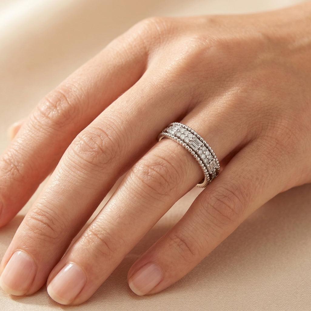 Bar-Cut & Round Stone Beaded Band