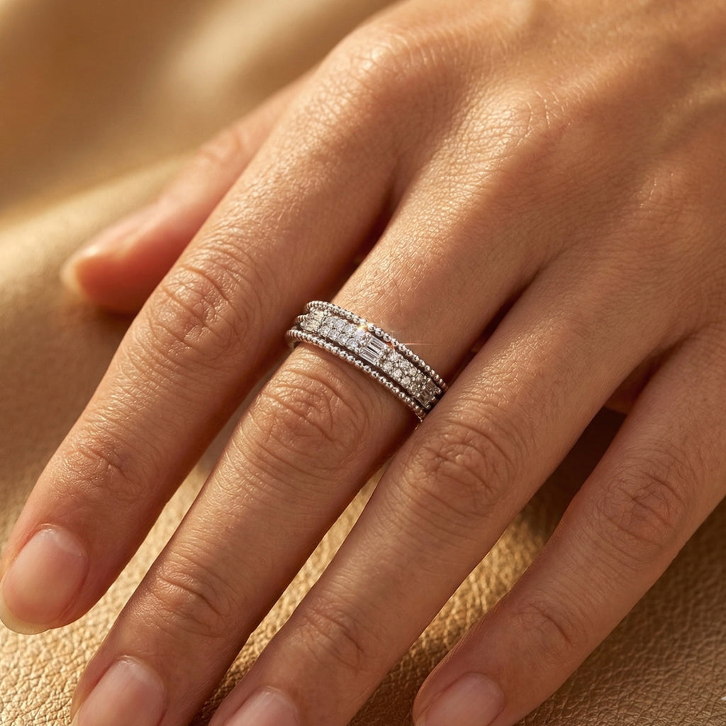 Bar-Cut & Round Stone Beaded Band