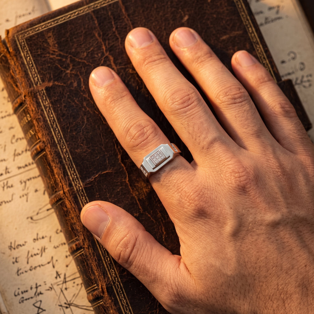 Elevated Grid Signet Ring
