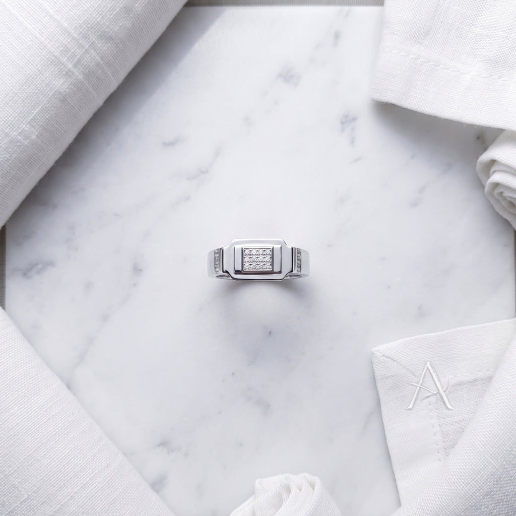 Elevated Grid Signet Ring