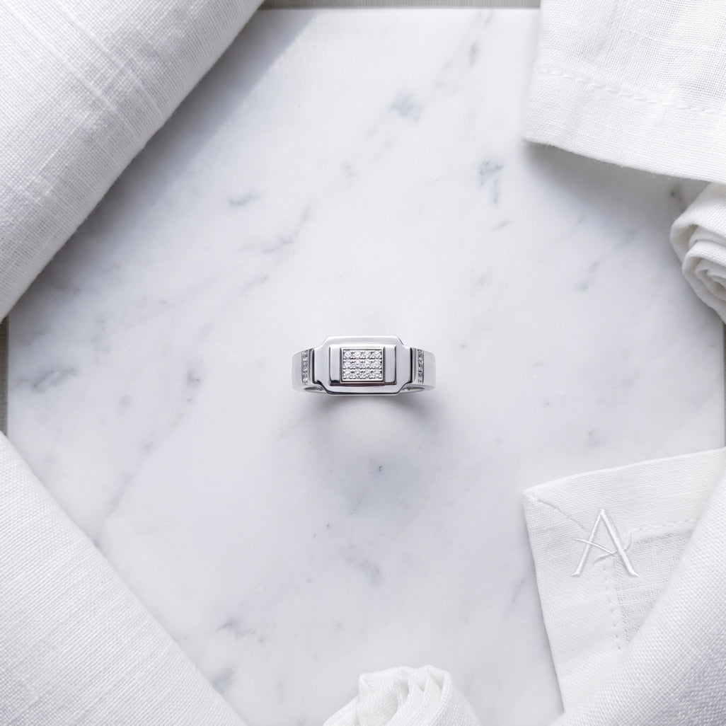 Elevated Grid Signet Ring