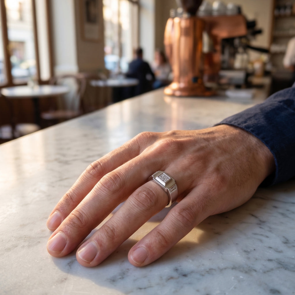 Elevated Grid Signet Ring