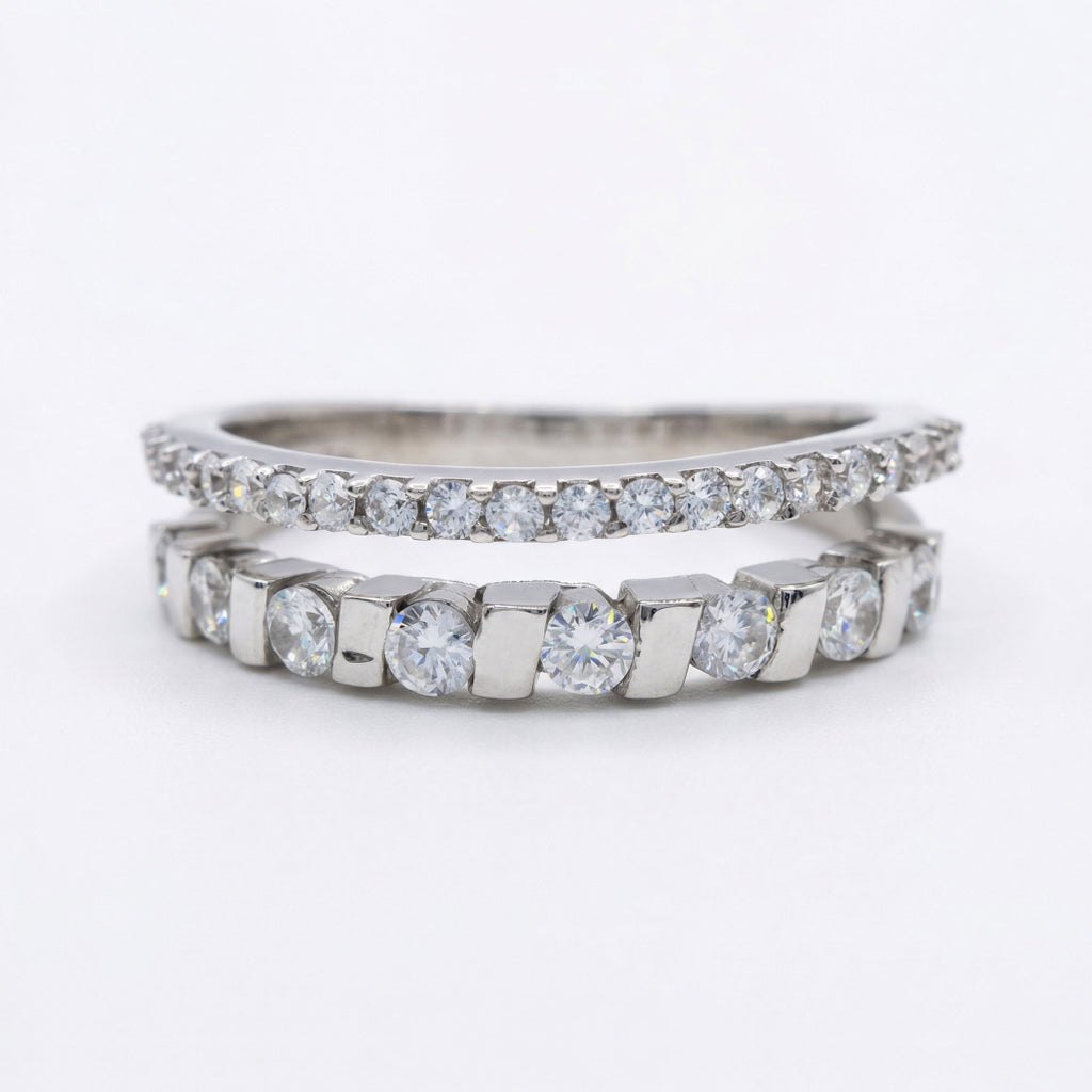 Double Row Stone Band Ring 925 Silver