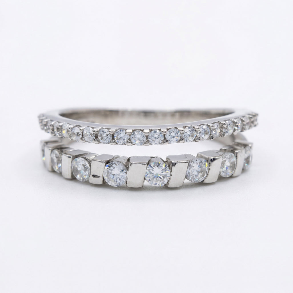 Double Row Stone Band Ring 925 Silver