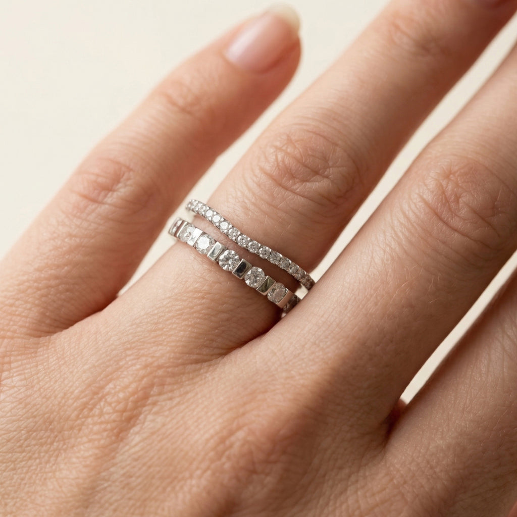 Double Row Fine & Bold Stone Band