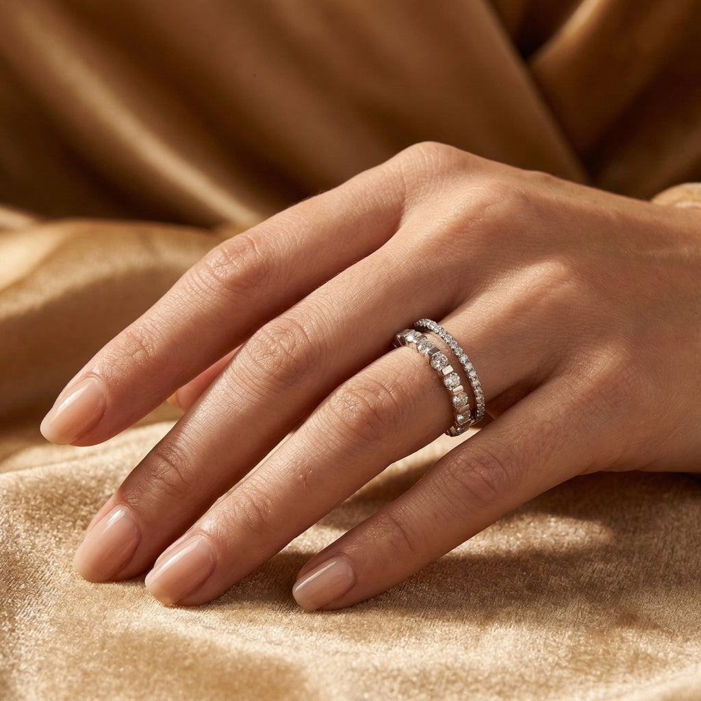 Double Row Stone Band Ring 925 Silver