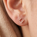 Open Diamond Half-Stone Stud Earrings
