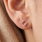 Open Diamond Half-Stone Stud Earrings