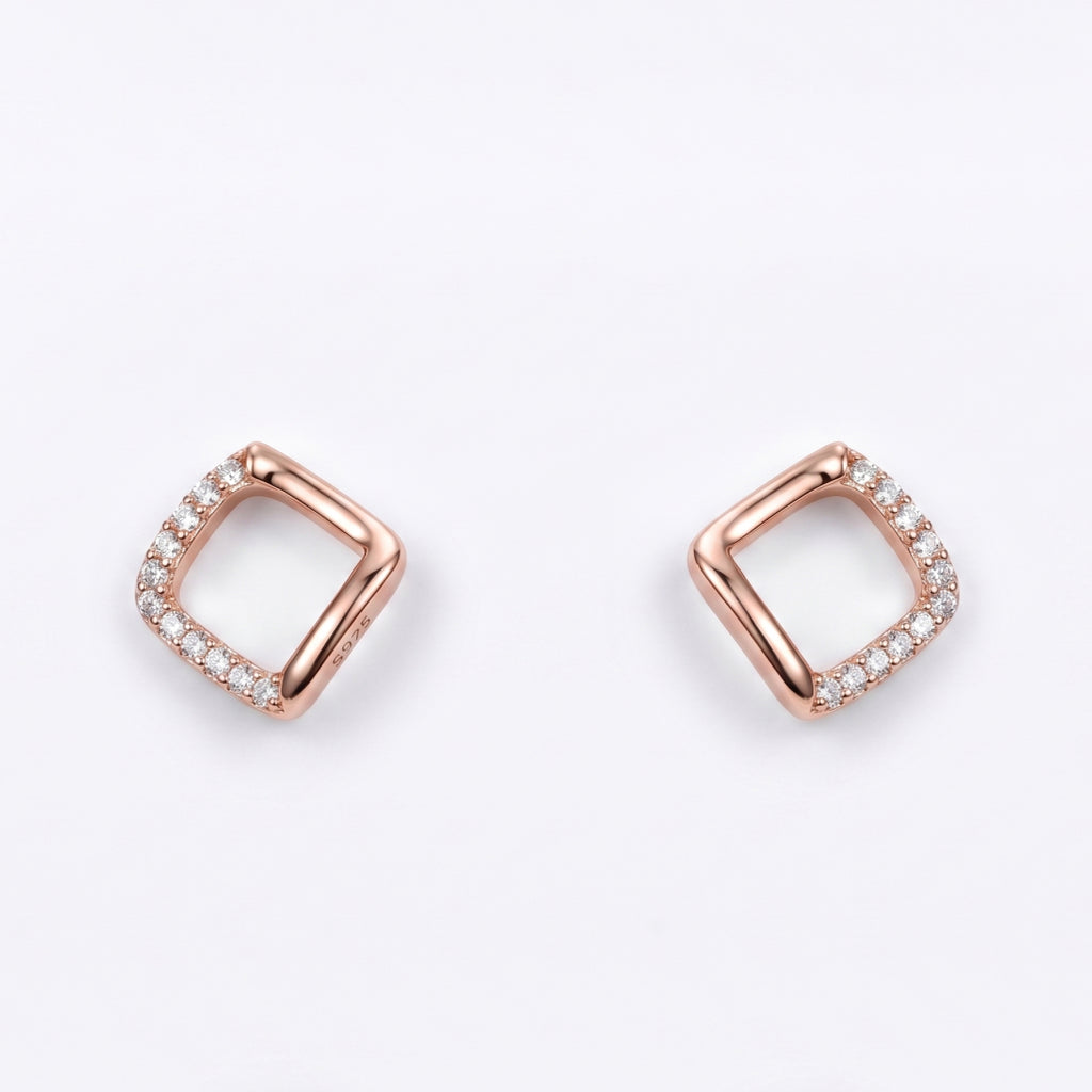 Open Diamond Half-Stone Stud Earrings