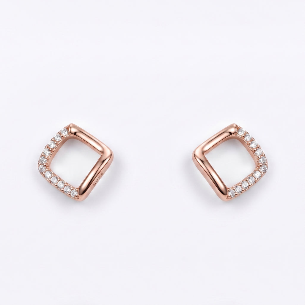 Open Diamond Half-Stone Stud Earrings