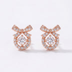 Stone Bow Circle Stud Earrings