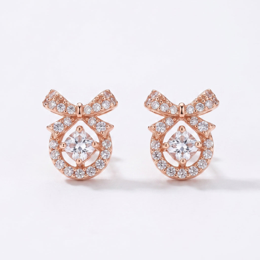 Stone Bow Circle Stud Earrings