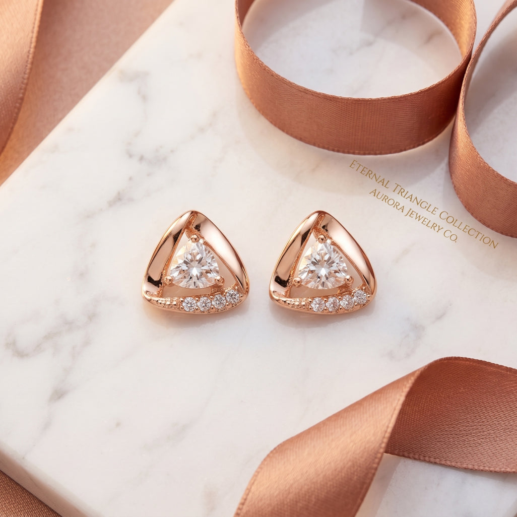 Triangle Frame Stone Stud Earrings