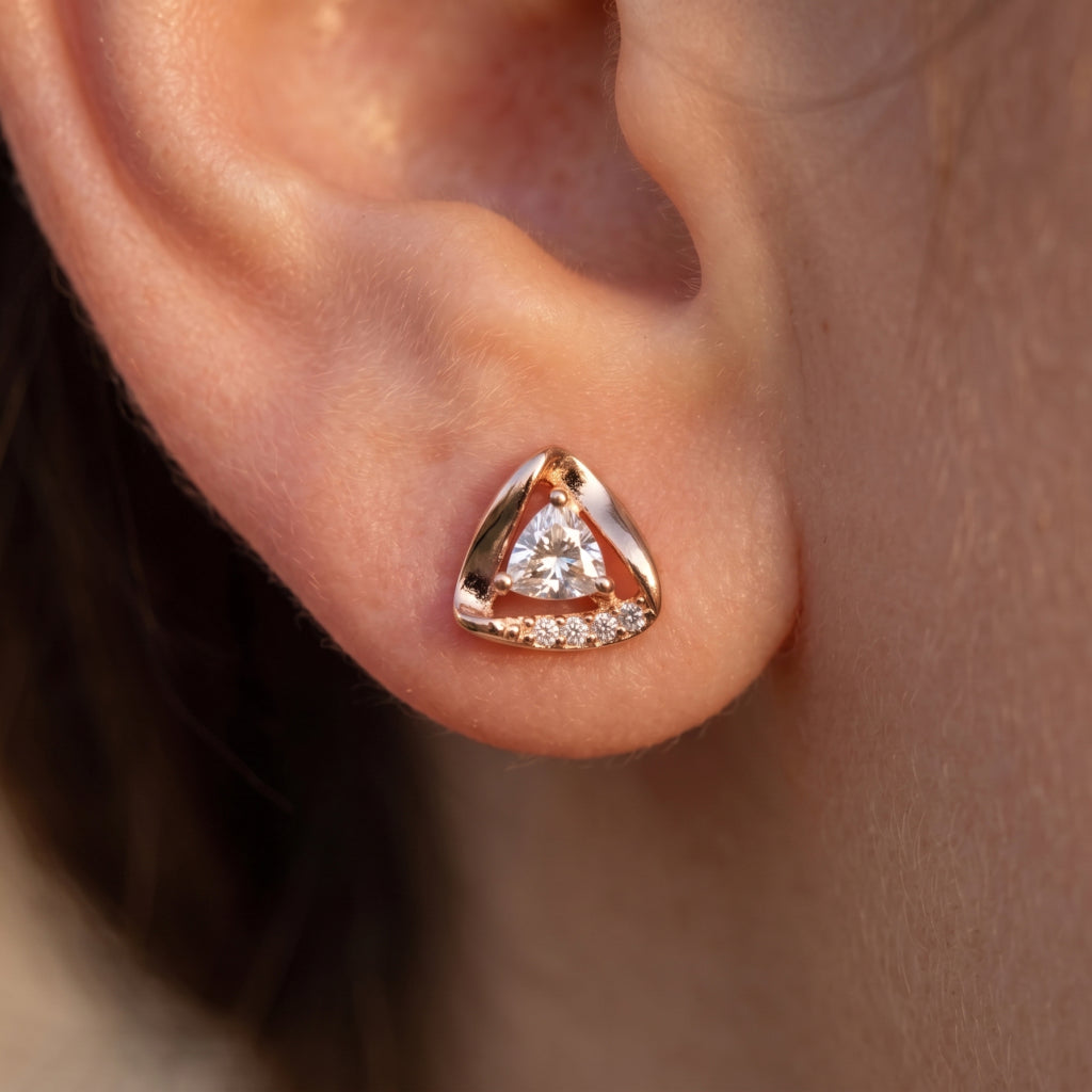 Triangle Frame Stone Stud Earrings
