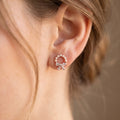 Pearl Ring Stone Bow Stud Earrings