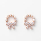 Pearl Ring Stone Bow Stud Earrings