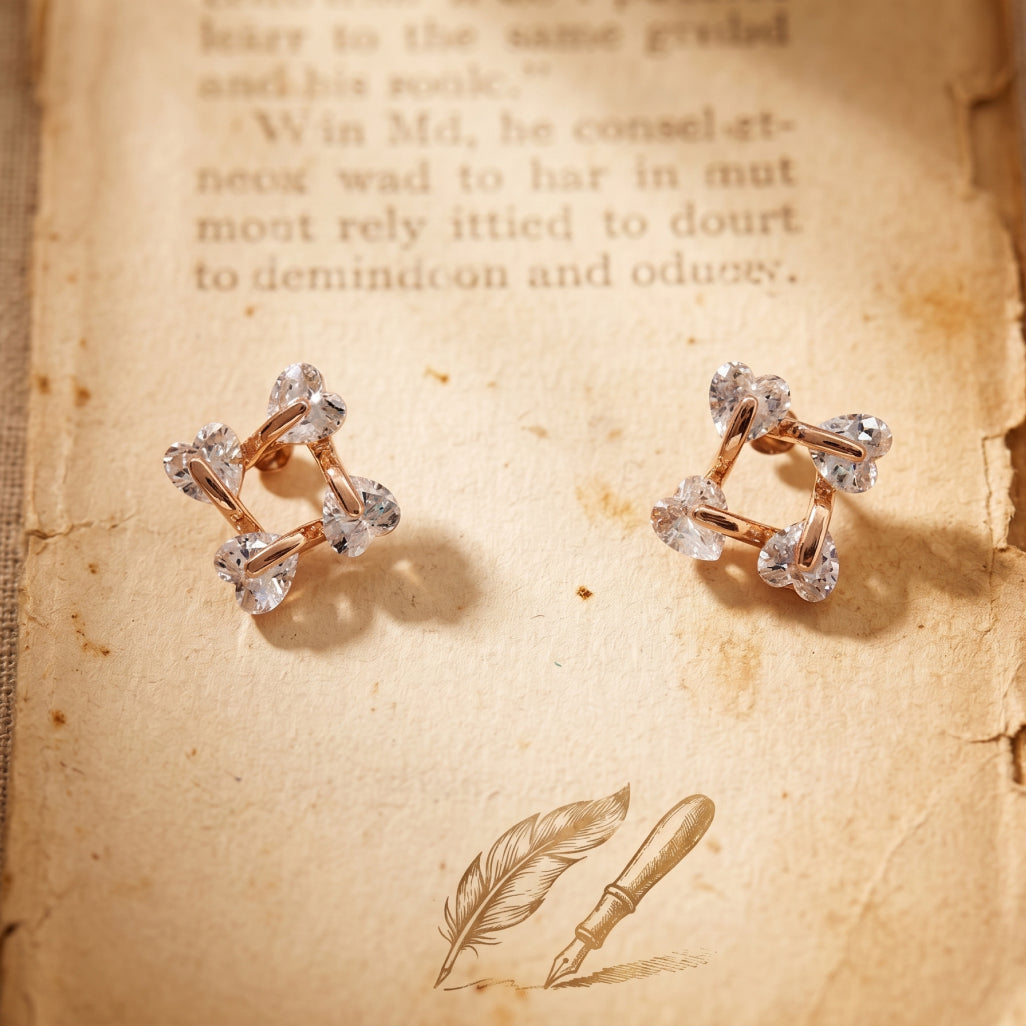 Open Square Stone Stud Earrings
