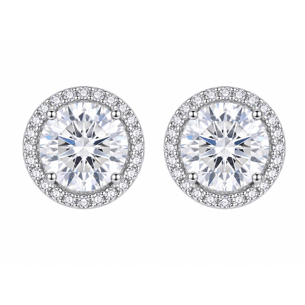 Round Stone Border Stud Earrings