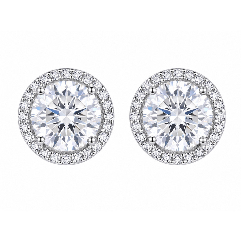 Round Stone Border Stud Earrings