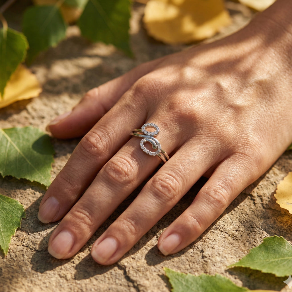 Double Oval Loop Stone Wrap Ring