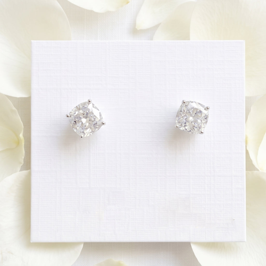 Cushion Stone Four-Claw Stud Earrings