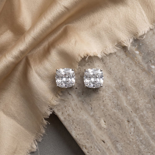 Cushion Stone Four-Claw Stud Earrings
