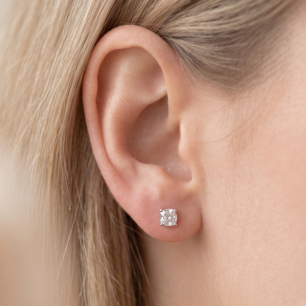 Cushion Stone Four-Claw Stud Earrings