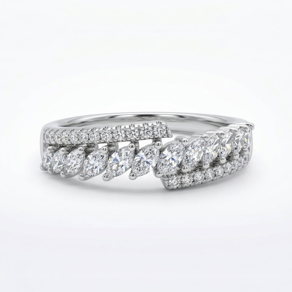 Pointed Oval Fan Stone Band Ring 925 Silver