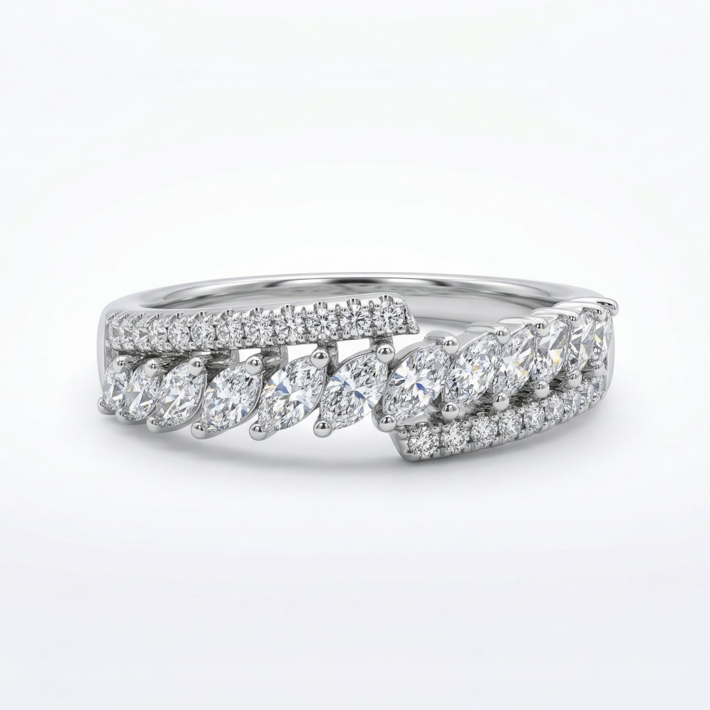 Pointed Oval Fan Stone Band Ring 925 Silver