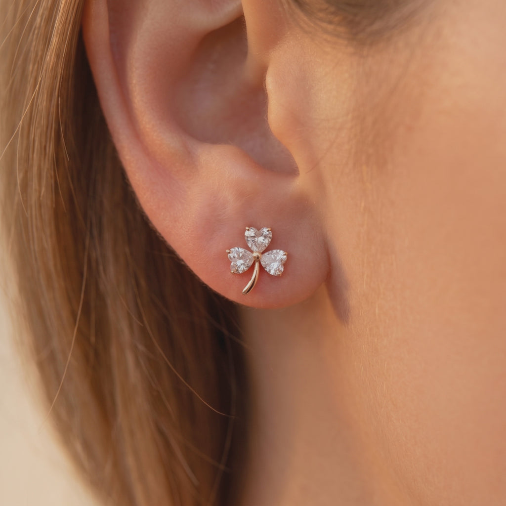 Lucky Clover Heart Studs